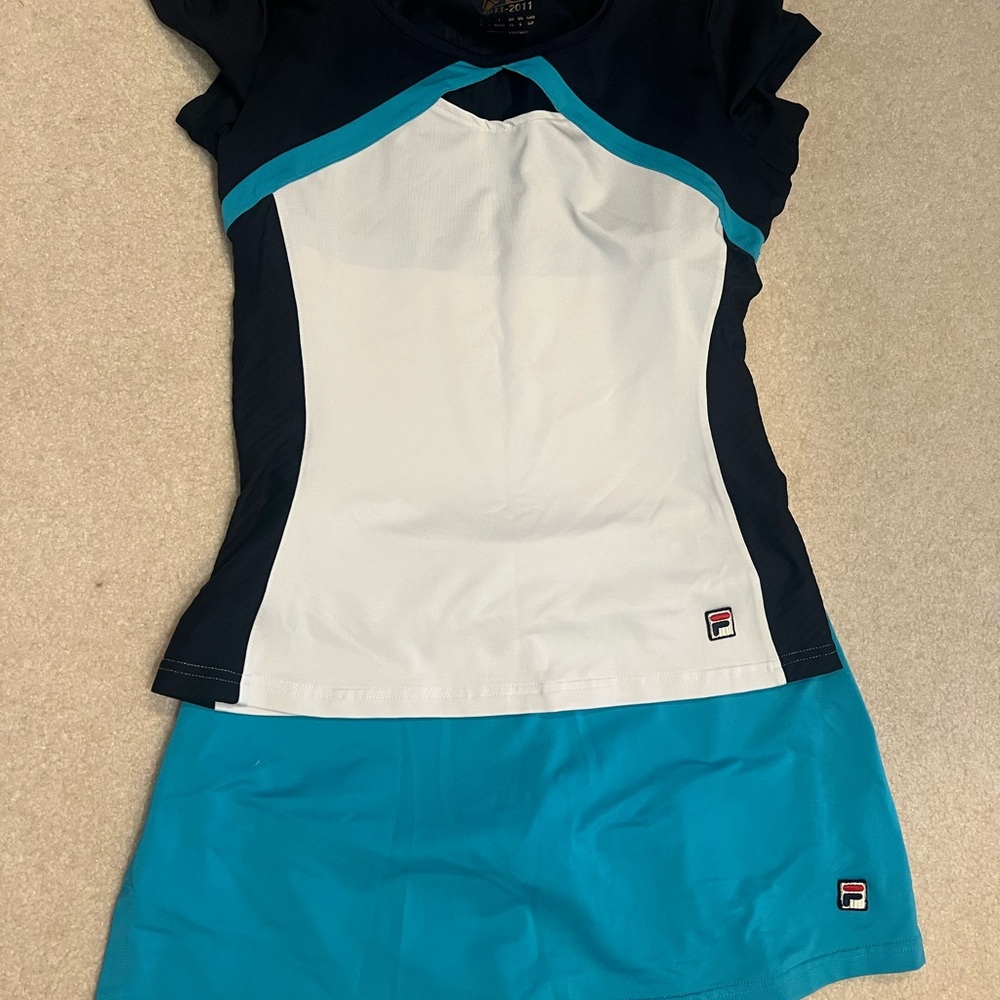 Fila Women's Navy, Teal and White Athletic 2 piece set
